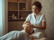 Profesional de estética aplicando un tratamiento facial a una clienta en cabina